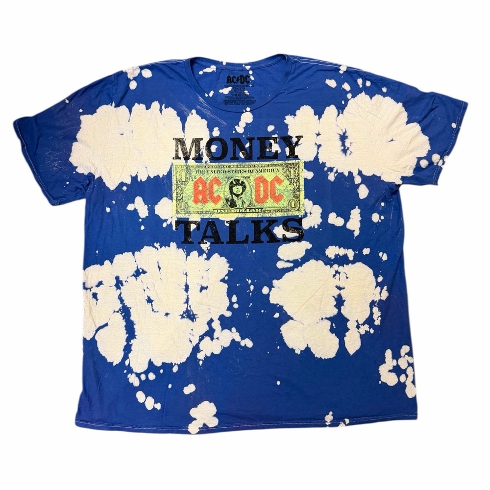 AC/DC Money Talks Graphic Tee Blue Bleach Splatter Size 2XL